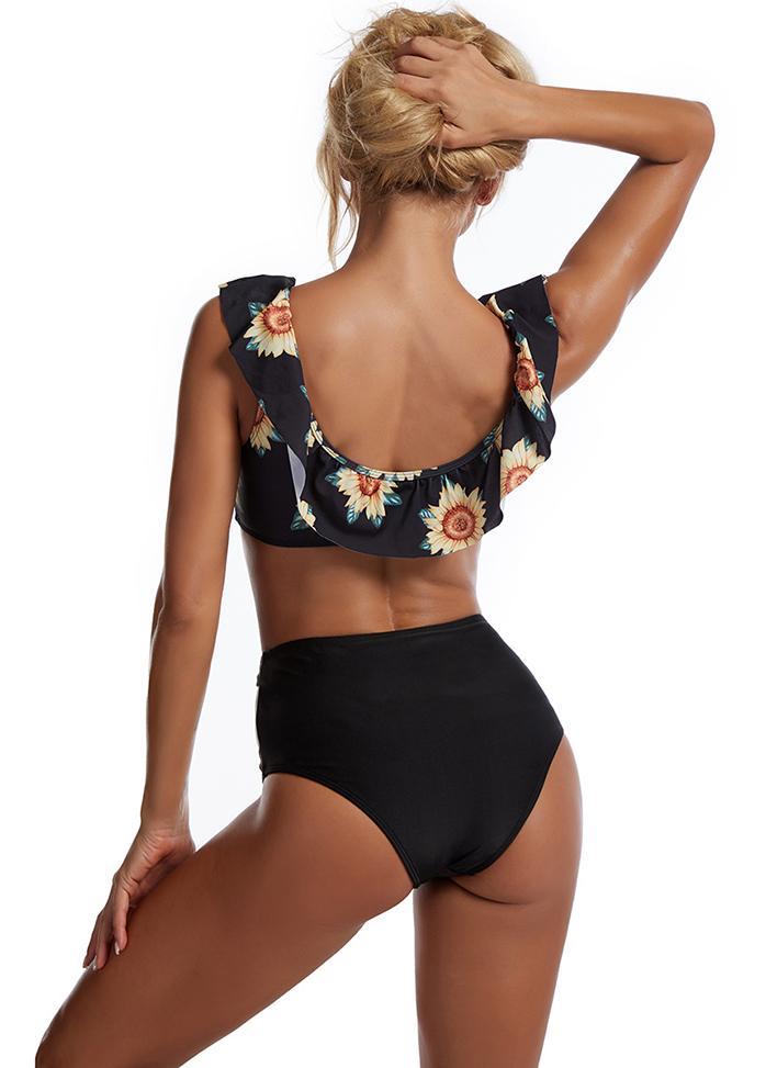 Flouncing High Waist Printed Bikini Set