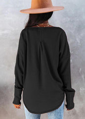 Button Design Sleeve Solid Color T-shirt