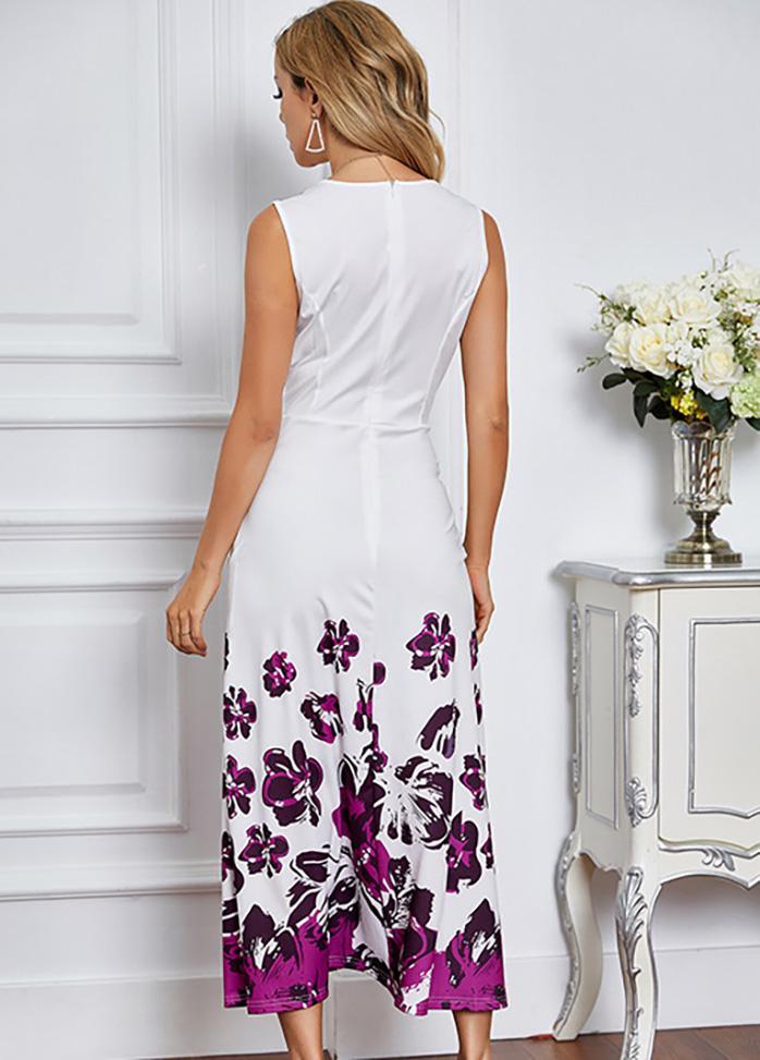 Floral Printed Round Neck Sleeveless Dress
