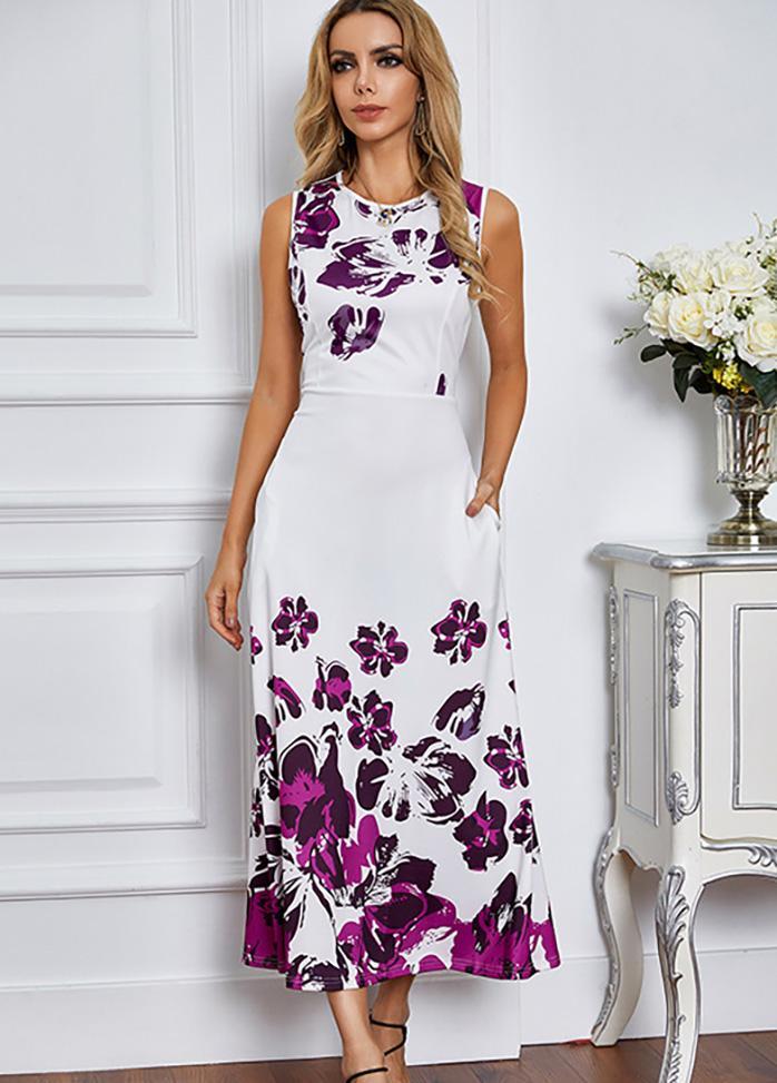 Floral Printed Round Neck Sleeveless Dress