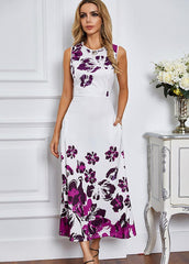 Floral Printed Round Neck Sleeveless Dress