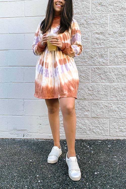 Tie Dye Long Sleeve Hoodie Dress