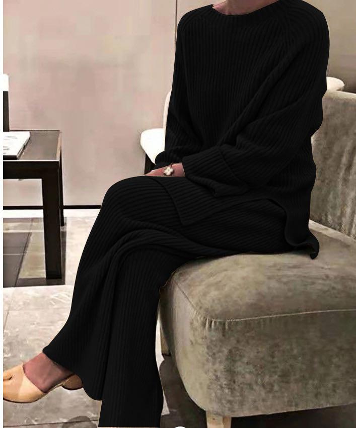 2 Piece Knit Long Sleeve Oversize Sweater and Pants Set