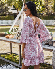Casual V-Neck 3/4 Sleeve Printed Mini Dress
