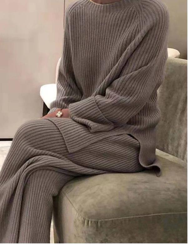 2 Piece Knit Long Sleeve Oversize Sweater and Pants Set