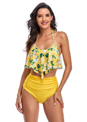 Flouncing High Waist Printed Bikini Set