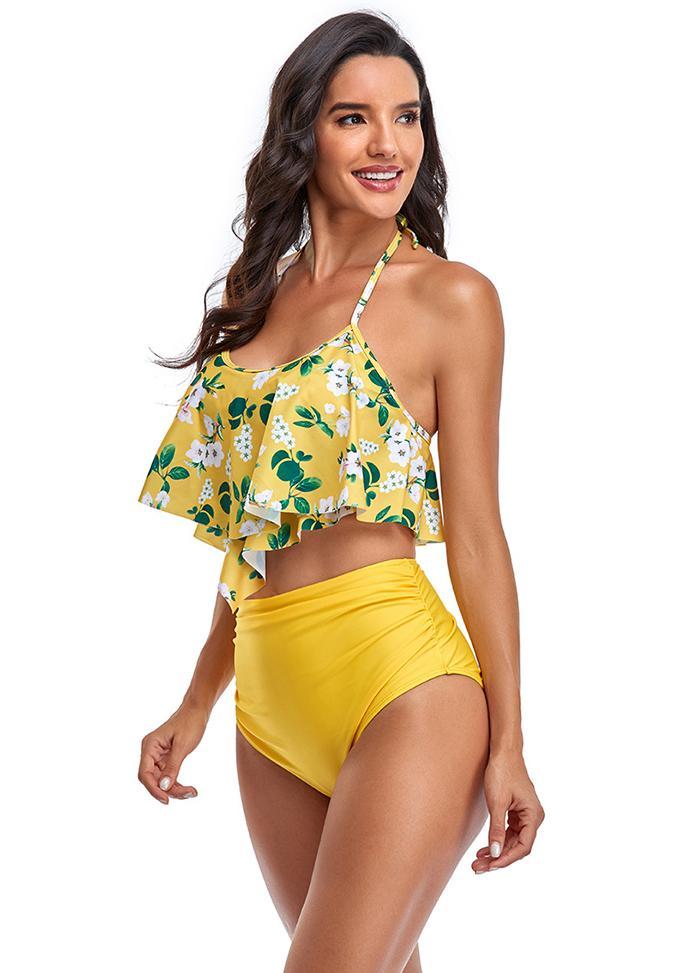 Flouncing High Waist Printed Bikini Set
