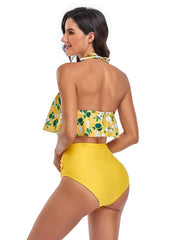 Flouncing High Waist Printed Bikini Set