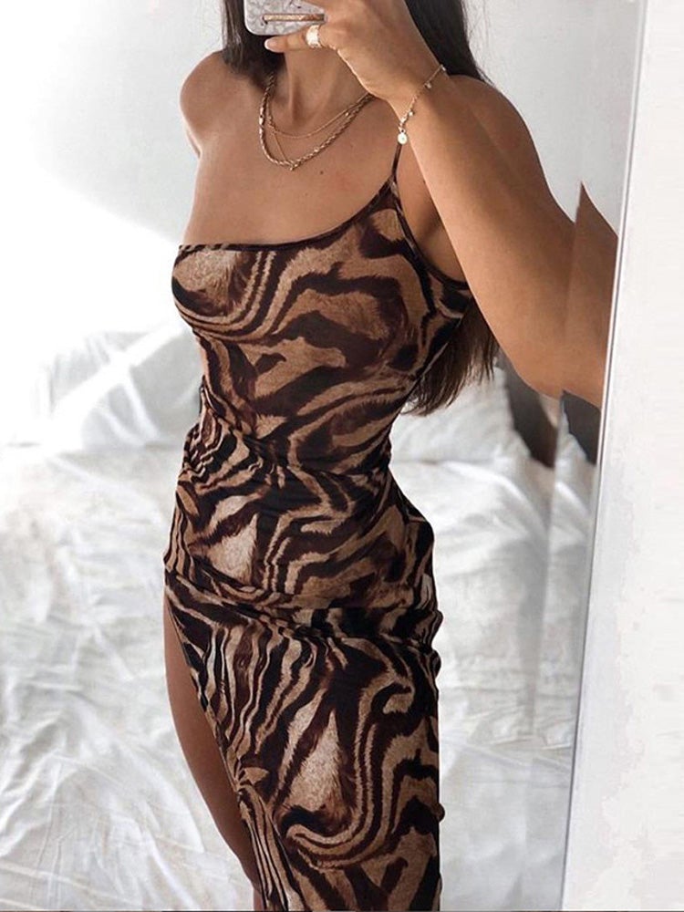 Women's Dresses One-Shoulder Sling Slit Slim Fit Dress