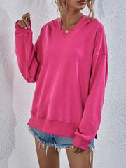Solid Loose Sherpa Lined Pullover Hoodie Sweatershirt