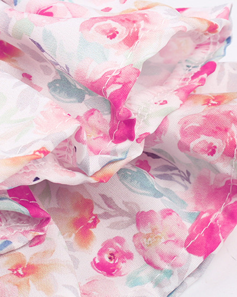 Floral Print Button Front Gathered Sleeve Blouse
