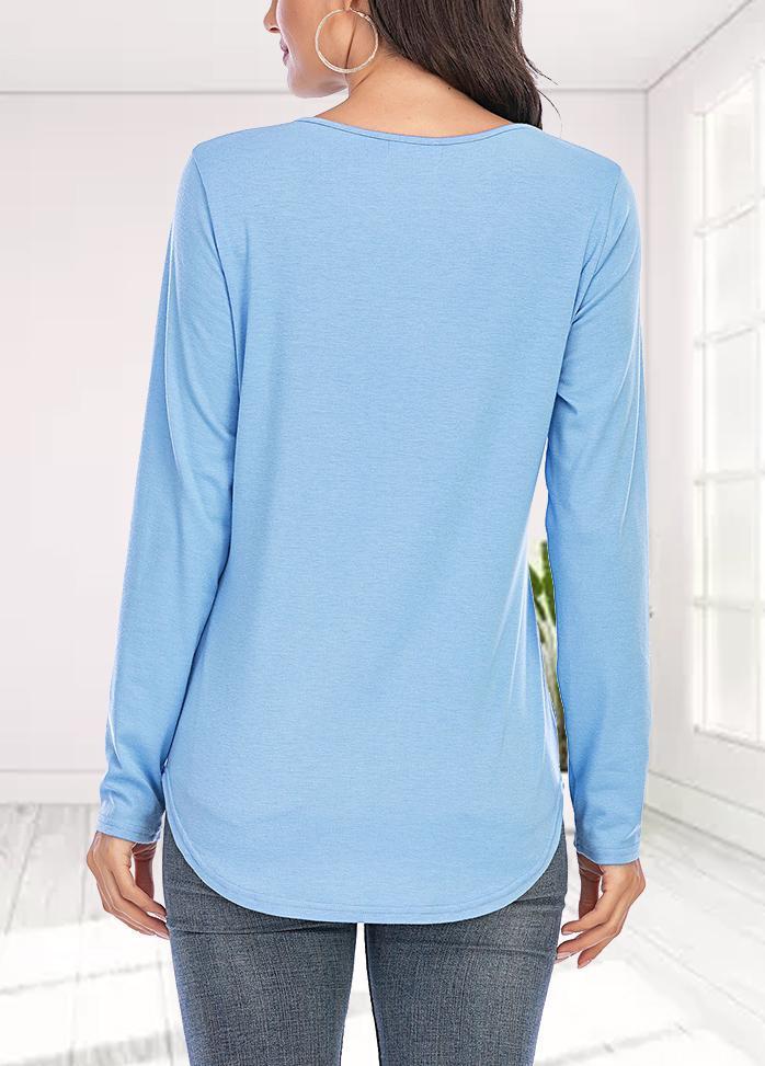 Long Sleeve Solid Color V Neck T-shirt