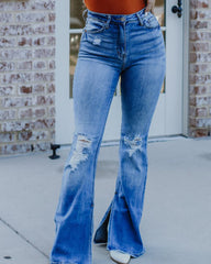 90s Vintage Distressed Split Hem High Waist Flare Jeans