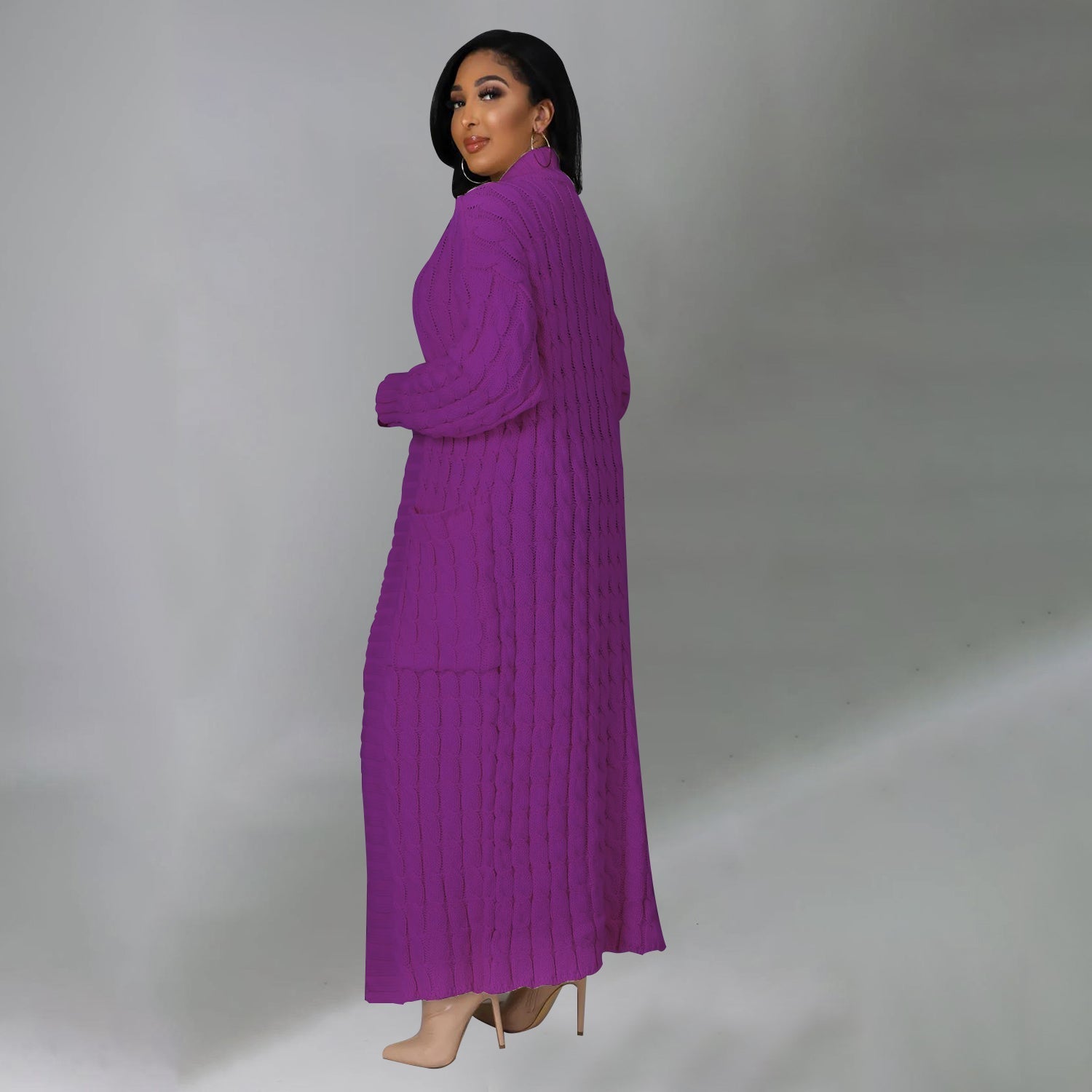 Elegant Solid Long Sleeve Knitted Long Cardigan
