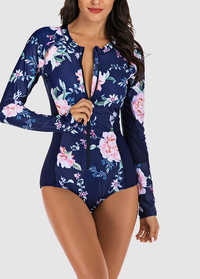 Long Sleeve Printed One Piece Swimwear