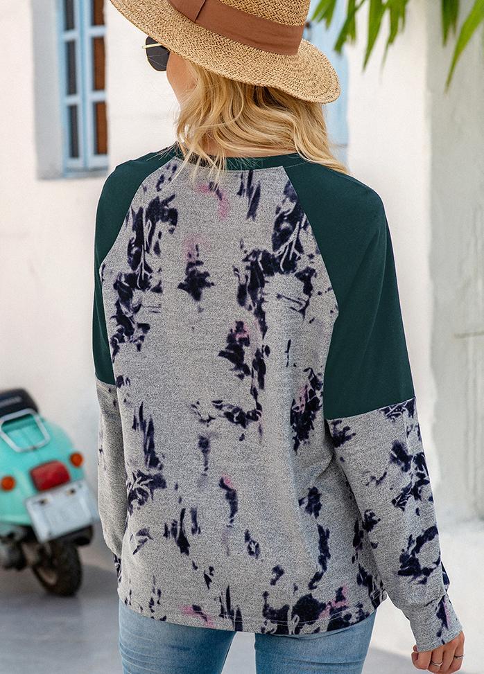Long Sleeve Tie Dye Patchwork T-shirt