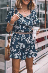 Floral Printed Romper(Without Belt)