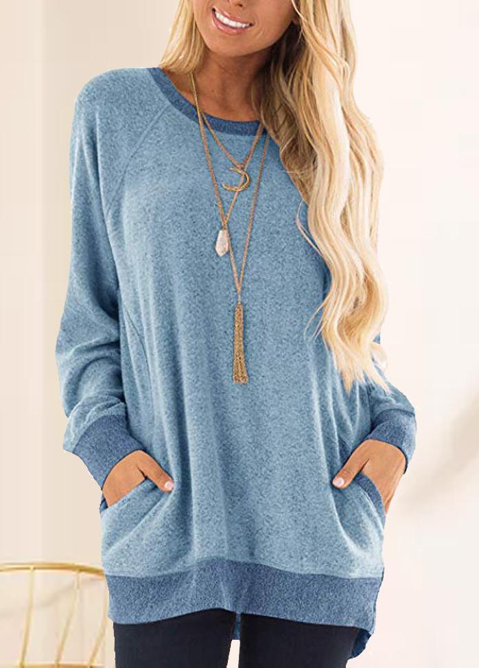 Long Sleeve Solid Color Round Neck Top