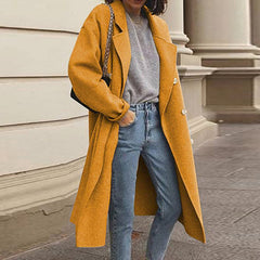 Blazer Lapel Collar Solid Color Long Outerwear Coat