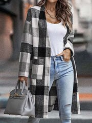 Women's Coats Check Single-Breasted Pocket Shirt Coat