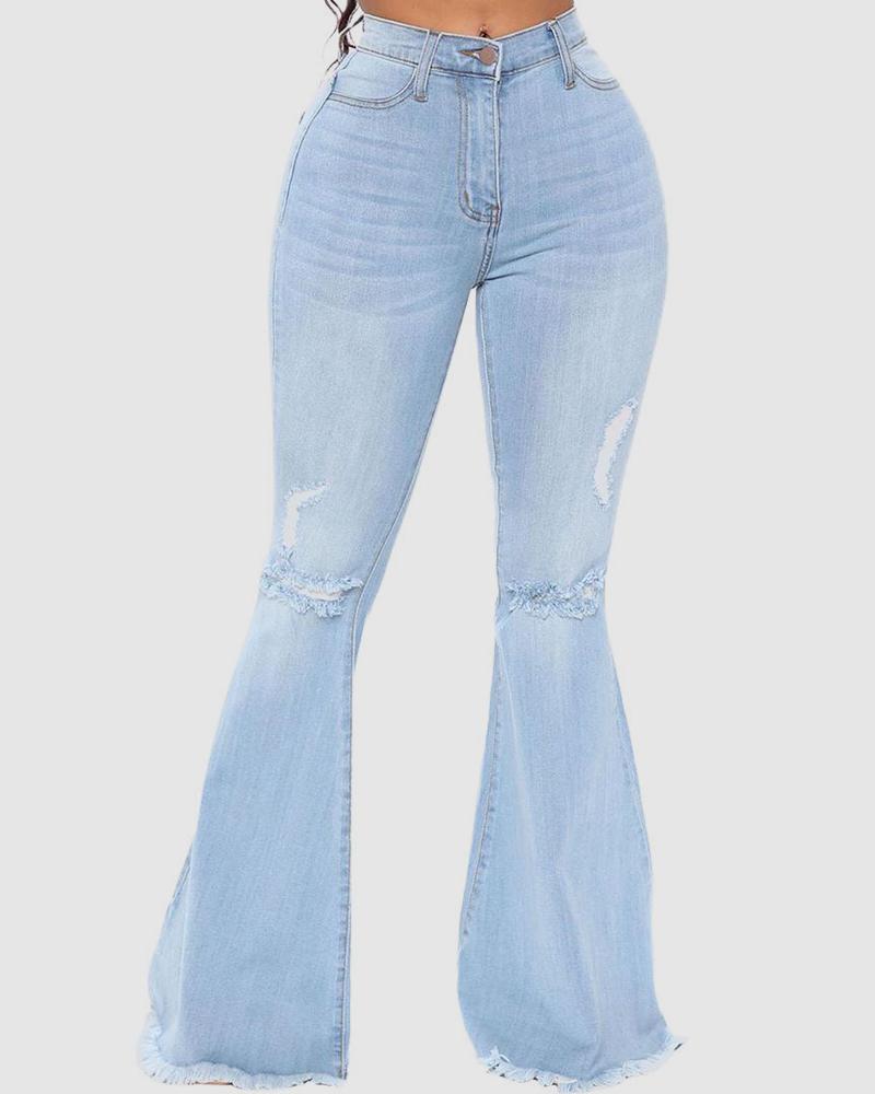 90s Vintage Ripped Raw Edge High Waist Flare Jeans