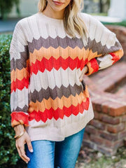 Casual Striped Color Block Knit Sweater