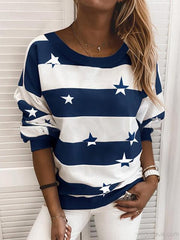 Star Color Block Casual Round Neckline Sweatshirts
