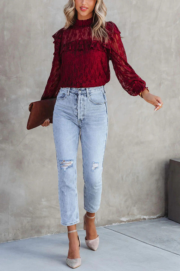 Finding Romance Lace Ruffle Sleeve Blouse