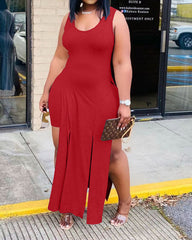 Split Hem Longline Tank Top & Shorts Set