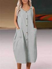 Summer Women's Solid Color Loose Comfortable Casual Cardigan Straps Dress