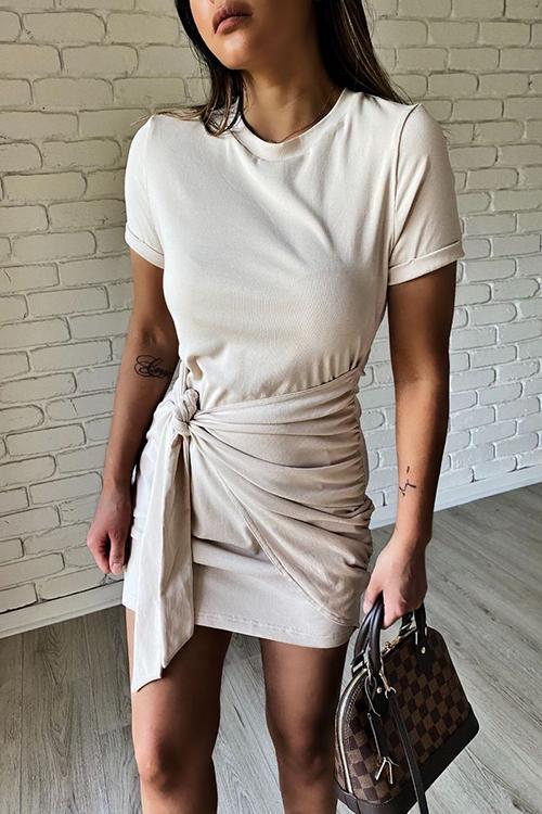 Solid Knot Short Sleeve Mini Dress