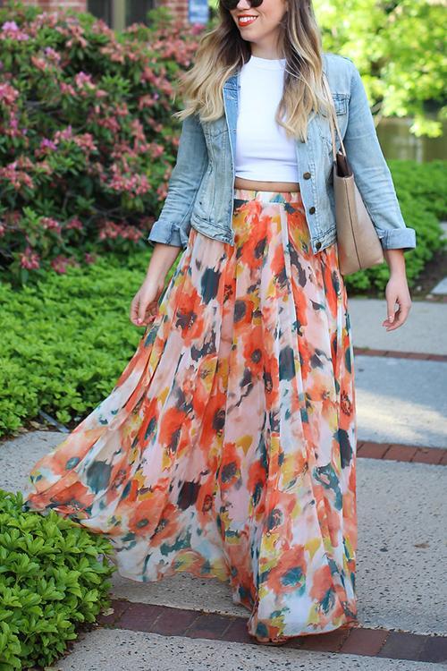 Floral Print Chiffon Maxi Skirts