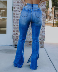 90s Vintage Distressed Split Hem High Waist Flare Jeans
