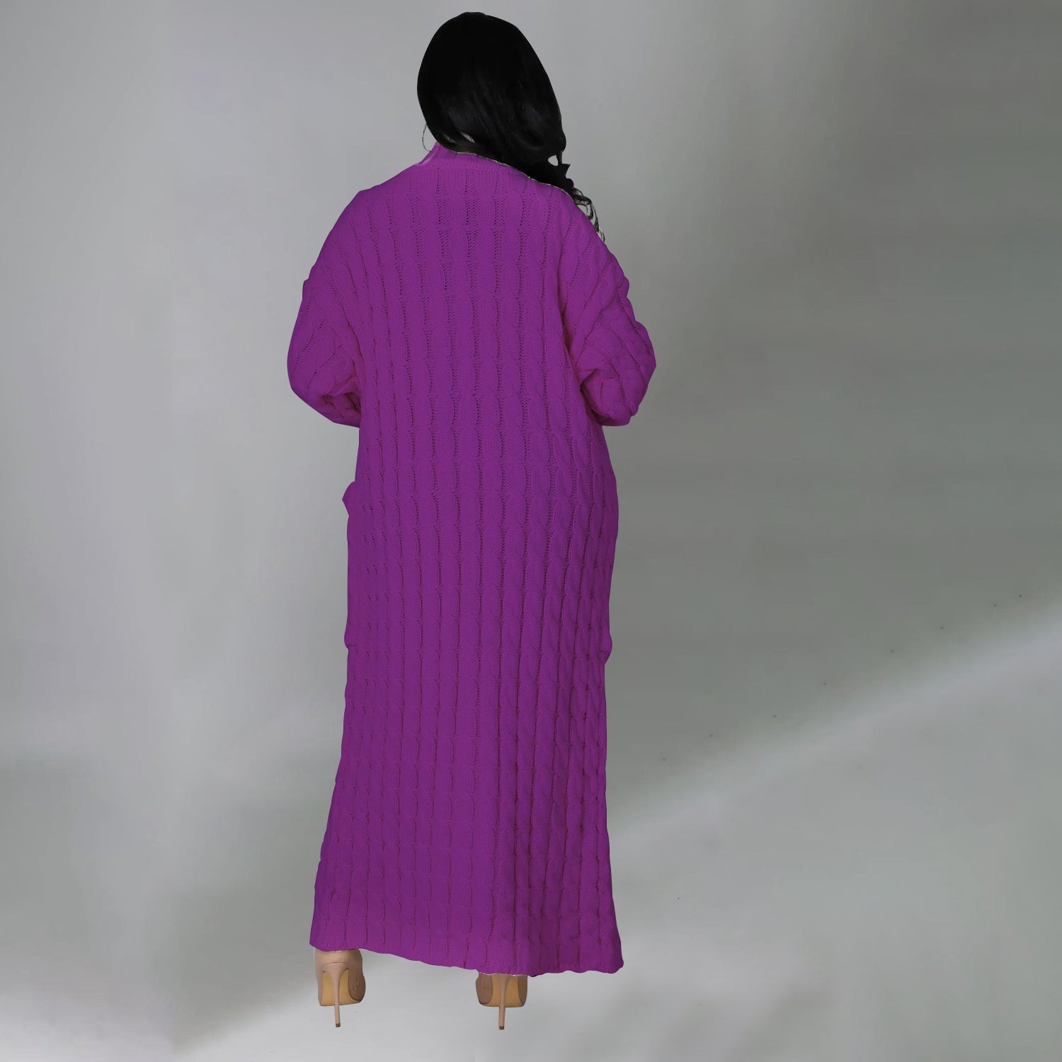 Elegant Solid Long Sleeve Knitted Long Cardigan