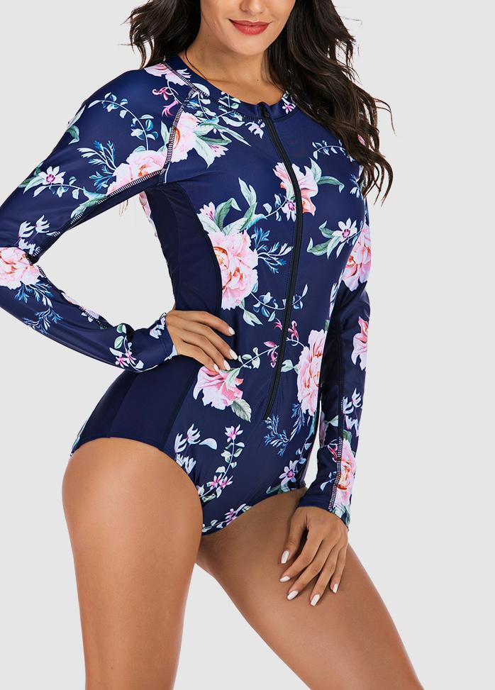 Long Sleeve Printed One Piece Swimwear