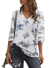 Floral Print V Neck Blouse (3 Color