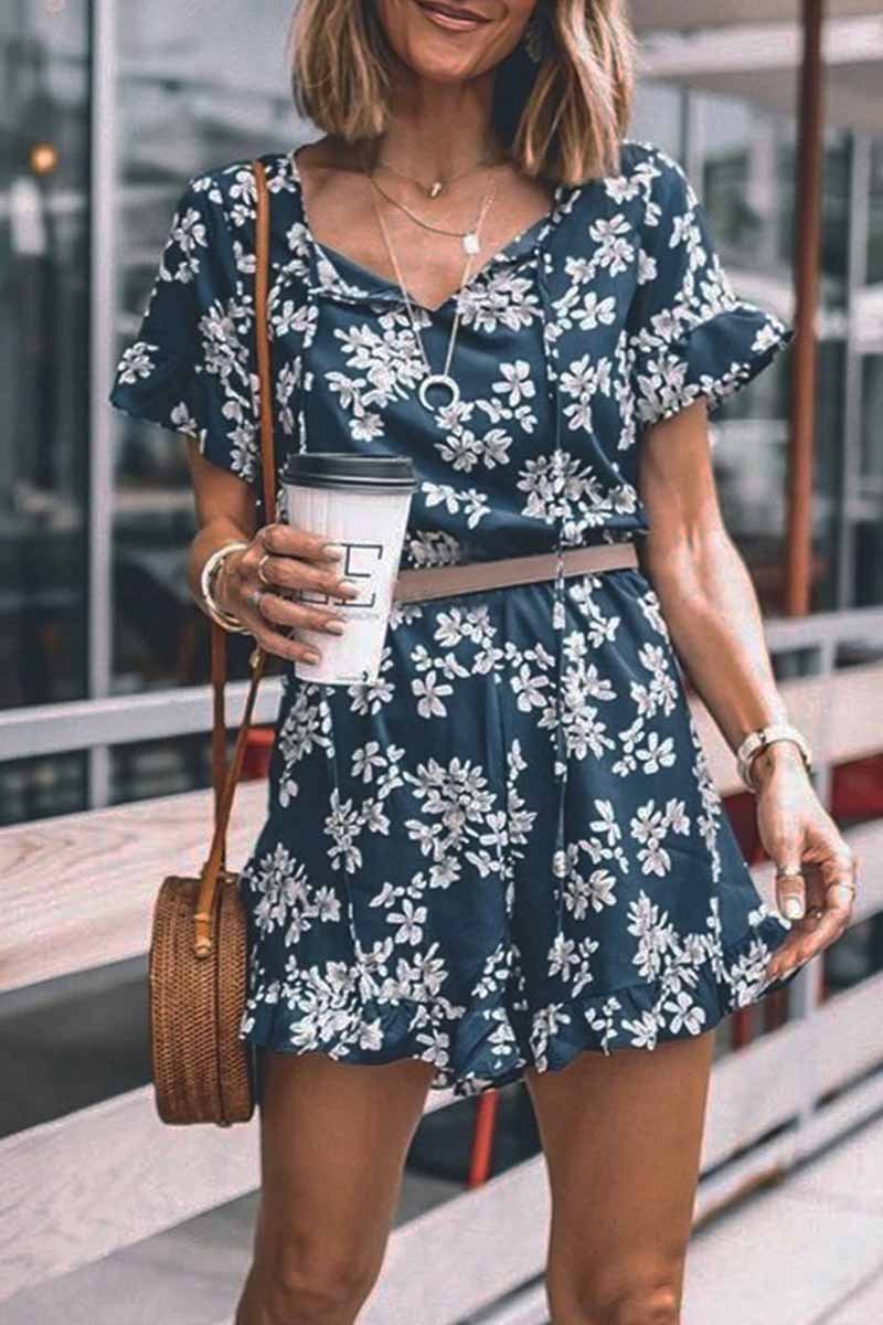 Floral Printed Romper(Without Belt)