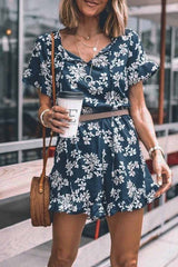 Floral Printed Romper(Without Belt)