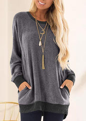 Long Sleeve Solid Color Round Neck Top