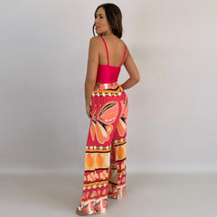 Butter Fly Print Elastic Waist Drawstring Long Pants