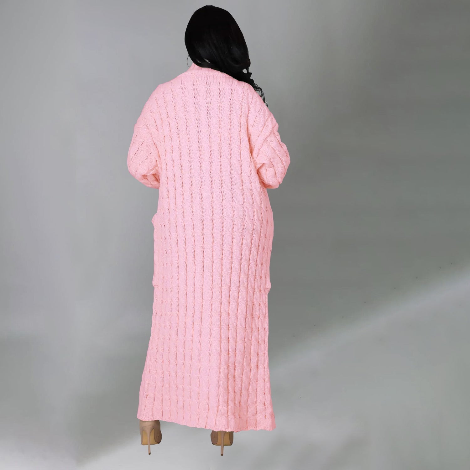 Elegant Solid Long Sleeve Knitted Long Cardigan