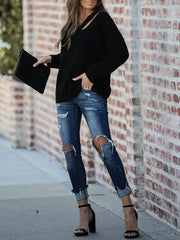 Casual V-neck Long Sleeve Knit Sweater