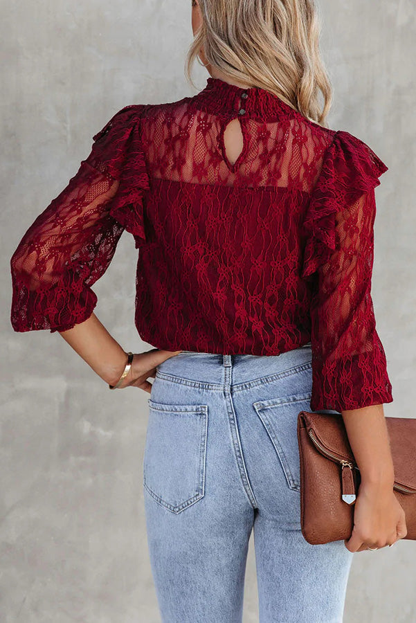 Finding Romance Lace Ruffle Sleeve Blouse