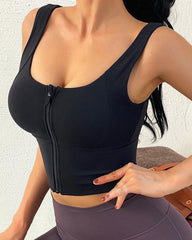 Solid Zip Up High Support Sports Bra