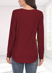Long Sleeve Solid Color V Neck T-shirt