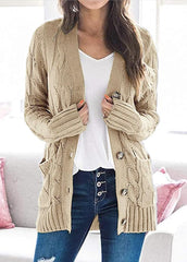 Casual Long Sleeve V Neck Cardigan