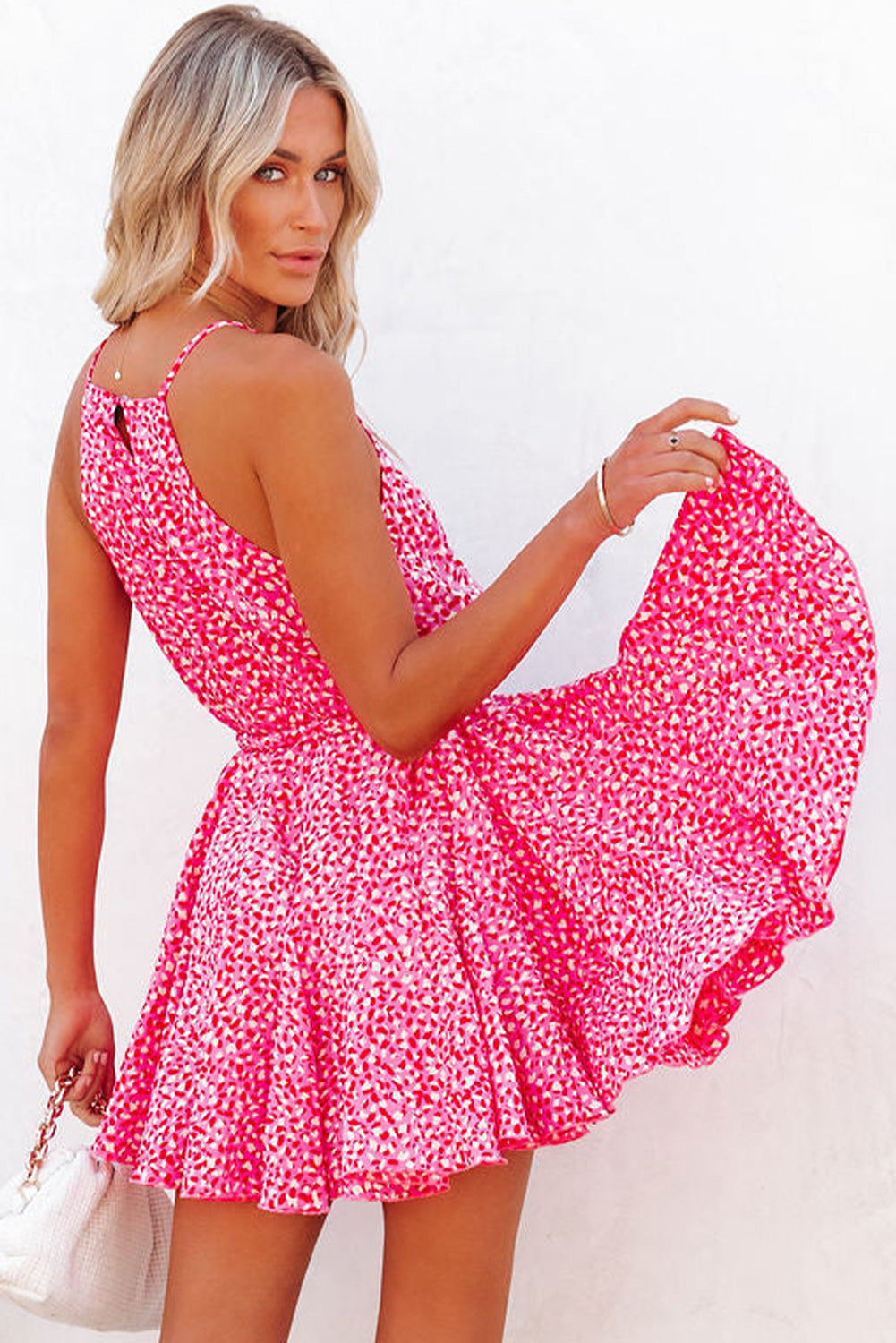 Leopard Print Sleeveless Mini Dress with Waist Tie