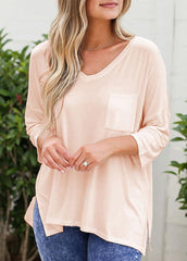 Long Sleeve Solid Color V Neck Top