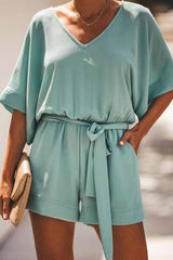 Florcoo solid short sleeve tops Rompers
