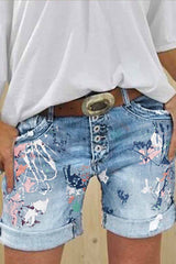 Florcoo Washed Printed Casual Jeans